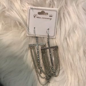 Costume silver cross earrings